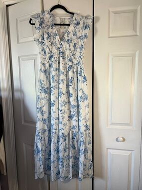 Joie White Maxi Dress with Blue Floral Print